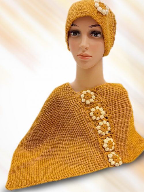 3 delat set Snygg handgjord Stickad poncho